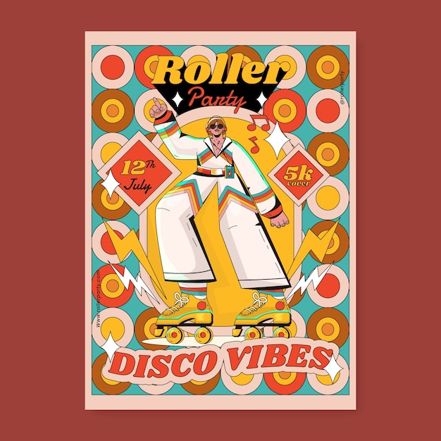 Vector hand drawn 70s style  poster template