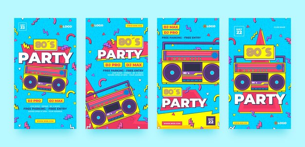 Hand drawn 80s party instagram stories