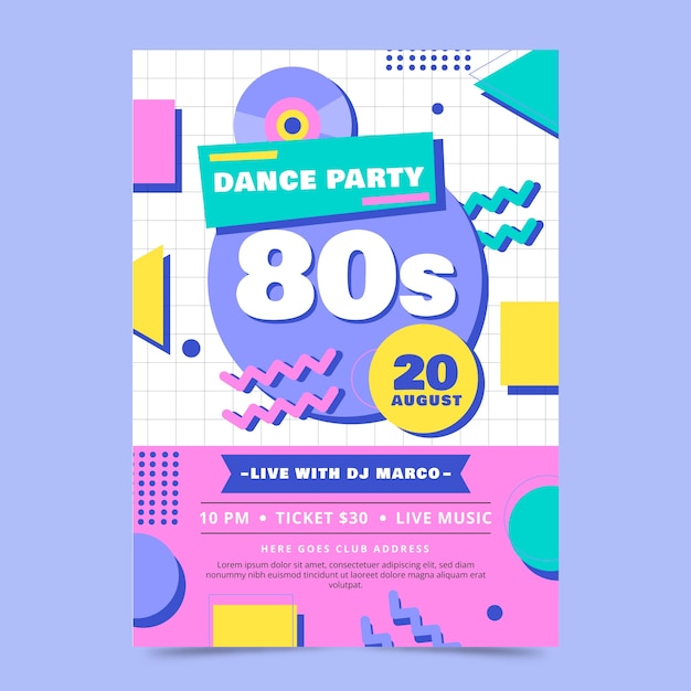 Hand drawn 80s party poster template