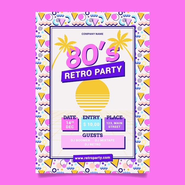 Hand drawn 80s party poster template