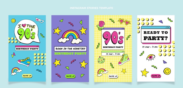 Hand drawn 90s birthday instagram stories