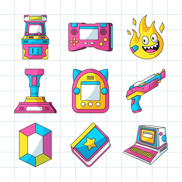 Hand drawn 90s element set