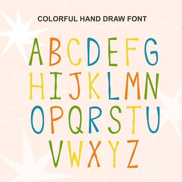 손으로 그린 ABC 문자 디자인을 위한 밝은 투명 벡터 글꼴 다채로운 영어 알파벳