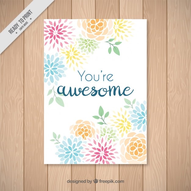 Hand drawn abstract colored flowers card