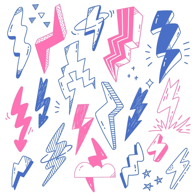Vector hand drawn abstract doodles of lightning bolt cloud and star vector design element