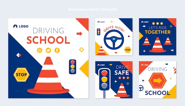 Hand drawn abstract driving school instagram posts