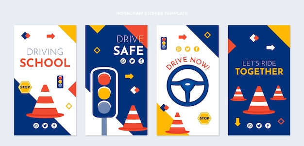 Vector hand drawn abstract driving school instagram stories