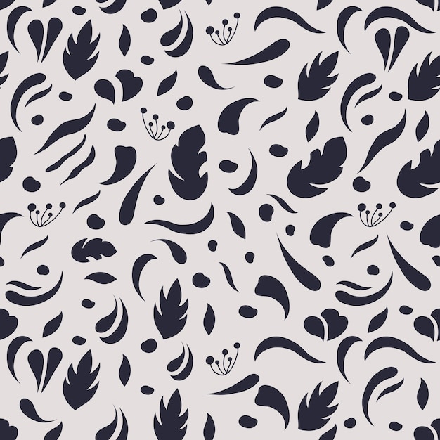 Hand drawn abstract floral seamless pattern. Collection with tropical leaves in dark color