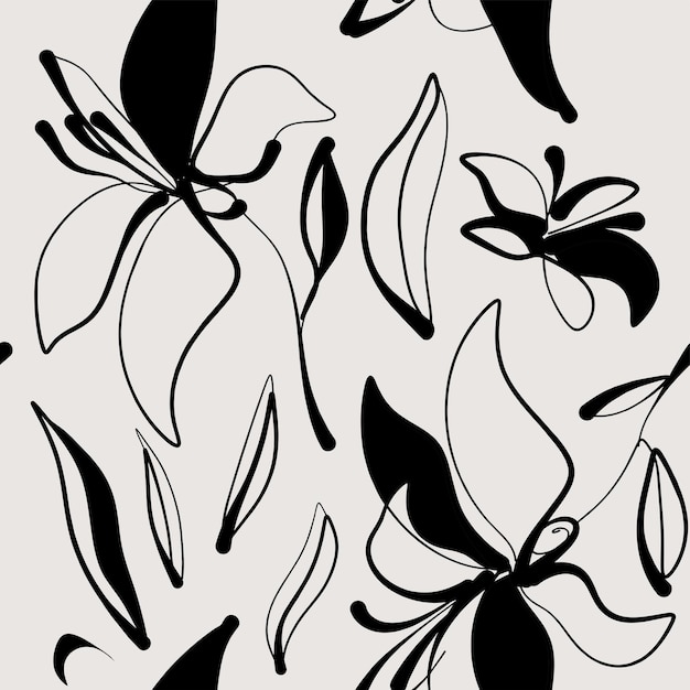 Hand drawn abstract flowers simple pattern Collage contemporary print Fashionable template