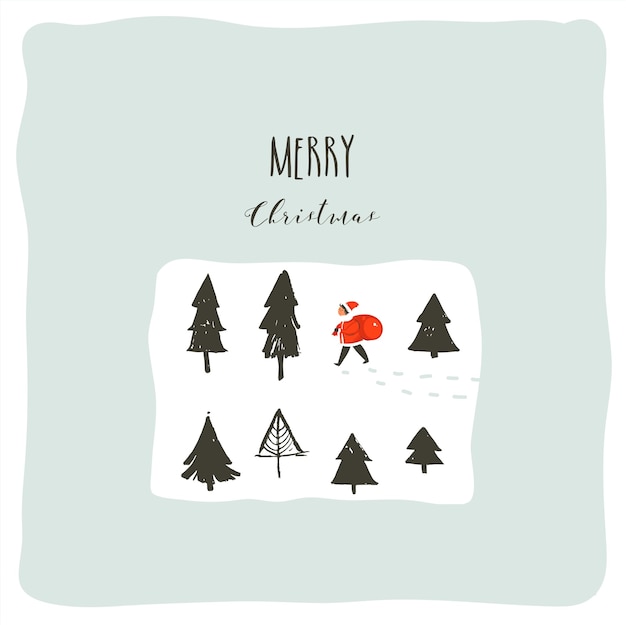 Hand drawn abstract fun merry christmas time cartoon illustration