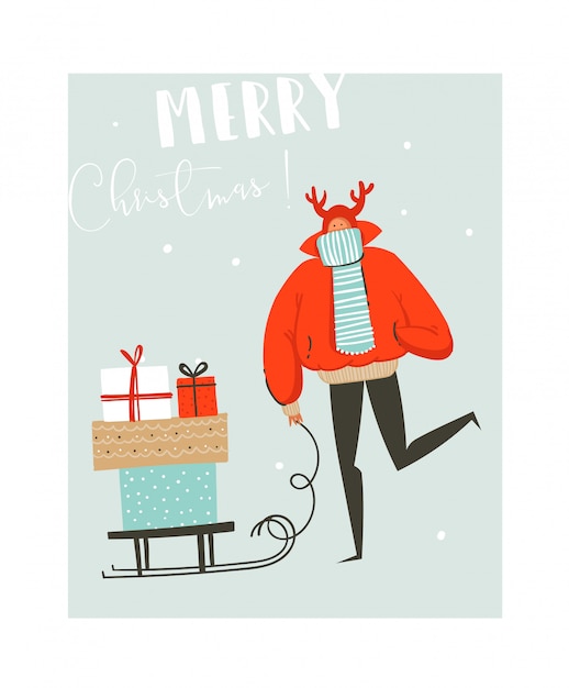 Vector hand drawn  abstract fun merry christmas time illustration