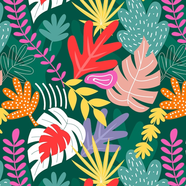 Vector hand drawn abstract leaves pattern