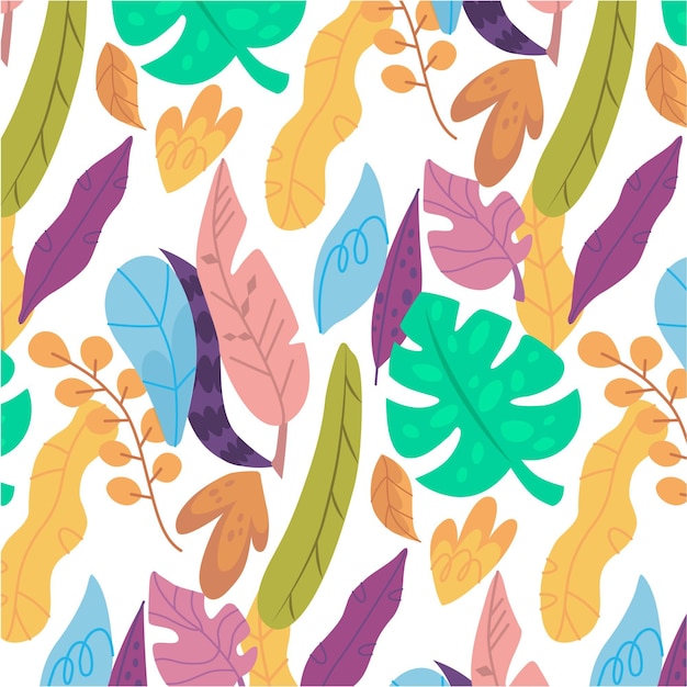Vector hand drawn abstract leaves pattern