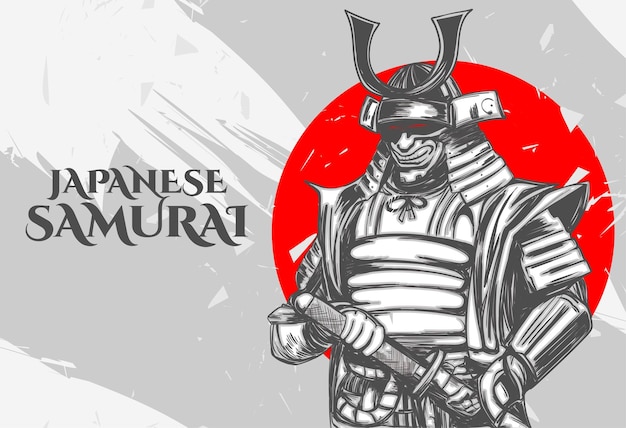 Disegno della figura del samurai di disegno dell'illustrazione della linea astratta disegnata a mano