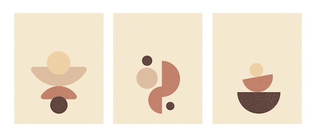幾何学的な形の手描きの抽象的なポスター最小限のトレンディなスタイルの茶色のイラスト