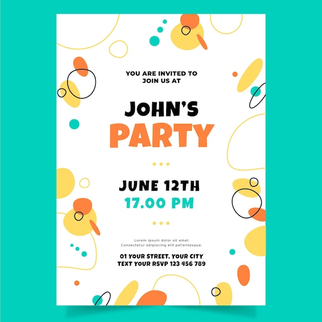 Vector hand drawn abstract shapes birthday invitation template