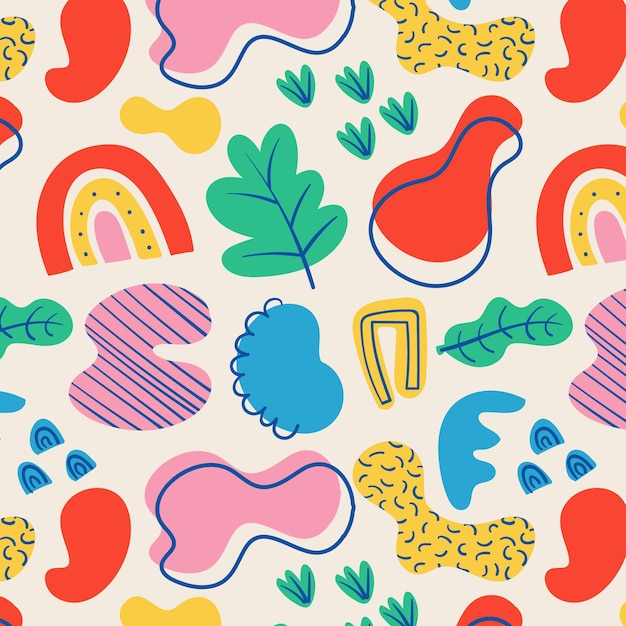 Vector hand drawn abstract shapes colorful pattern