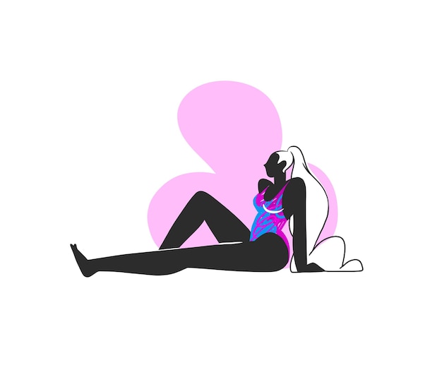 Hand drawn abstract trendy woman in swimsuit sittingTrendy abstract illustration of a vector woman with a beautiful body in a swimsuit sitting isolatedCartoon minimalistic summer time female figure