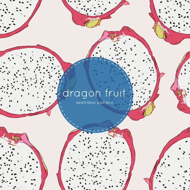 Hand drawn abstract tropical pattern of exotic fruit pitaya