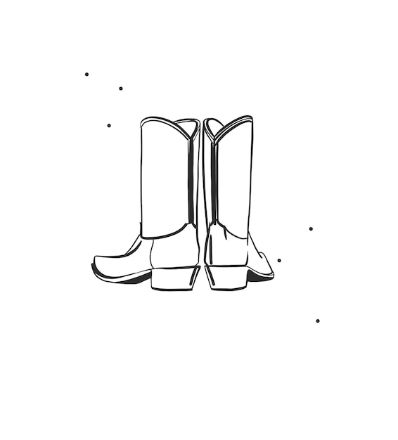 Illustrazione di clipart grafica vettoriale astratta disegnata a mano stivali da rodeo cowgirl bohoconcetto di design femminile occidentalearte contemporanea del selvaggio west bohemiendisegno moderno da cowboy