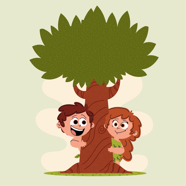 Vector hand drawn adam and eve illustration