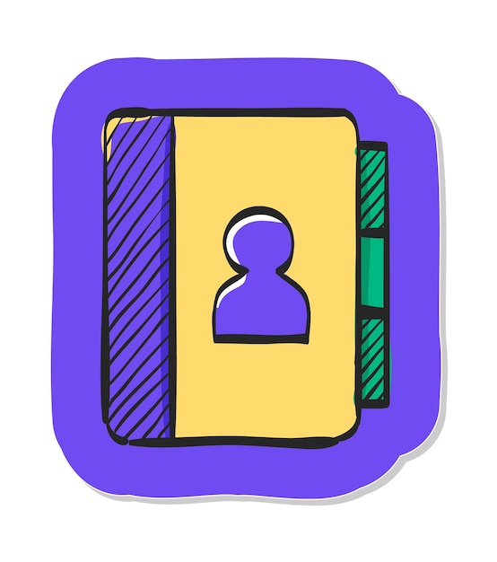 Hand drawn address book icon in sticker style vector illustration