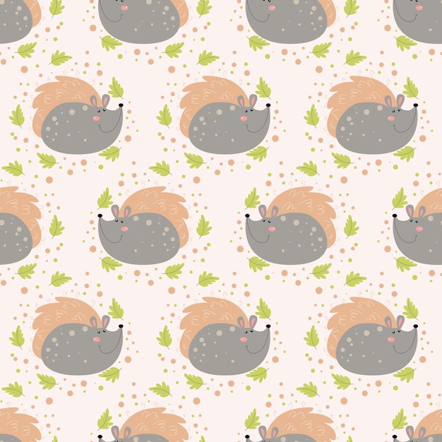 Vector hand drawn adorable porcupine cartoon seamless pattern