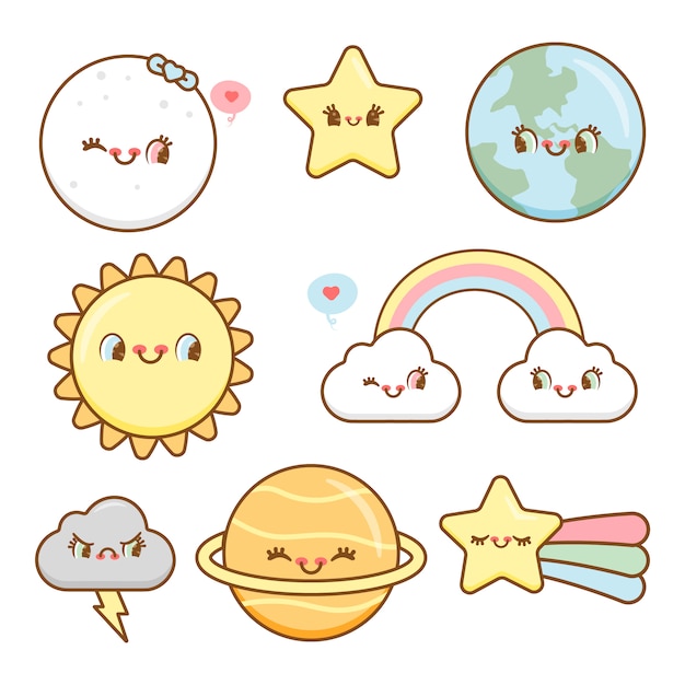 Hand drawn adorable sky elements collection