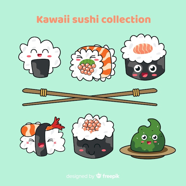 Collezione di sushi adorabile disegnato a mano