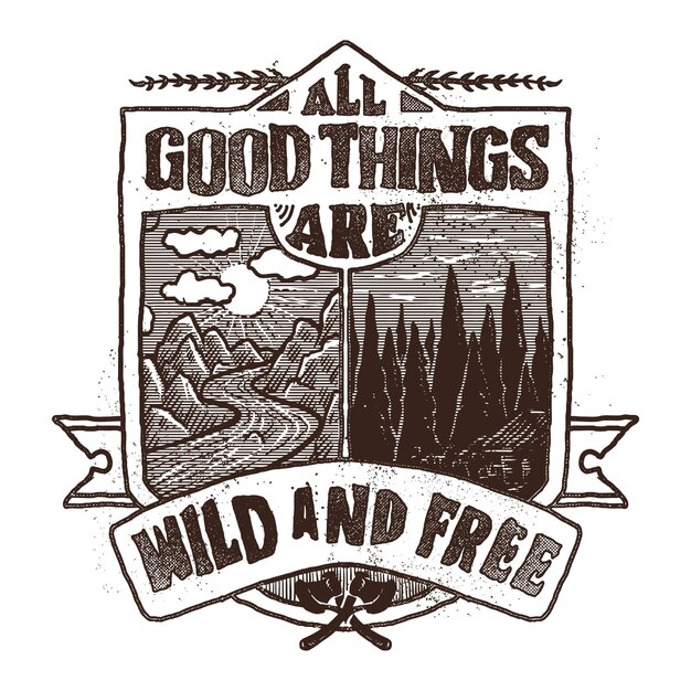 Hand Drawn Adventure Badge T Shirt Design