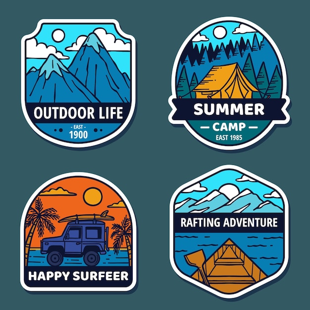 Vector hand drawn adventure badges collection