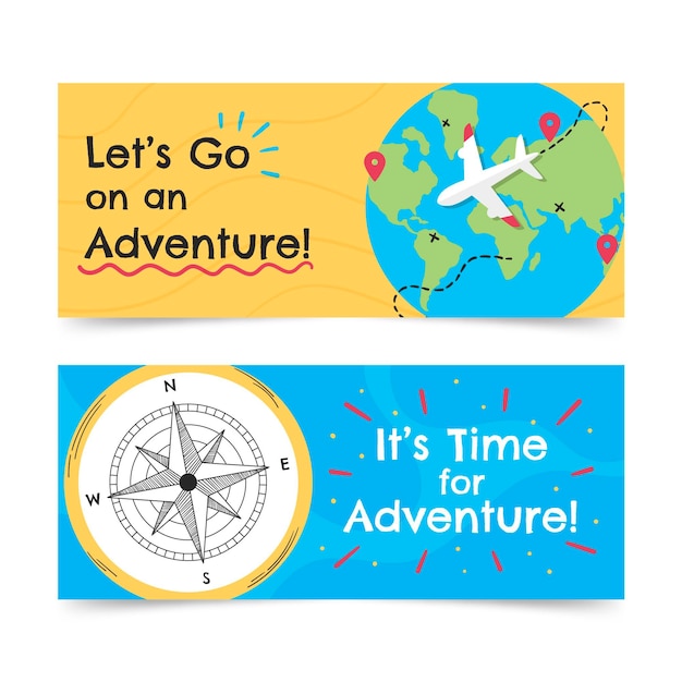 Hand drawn adventure banners set