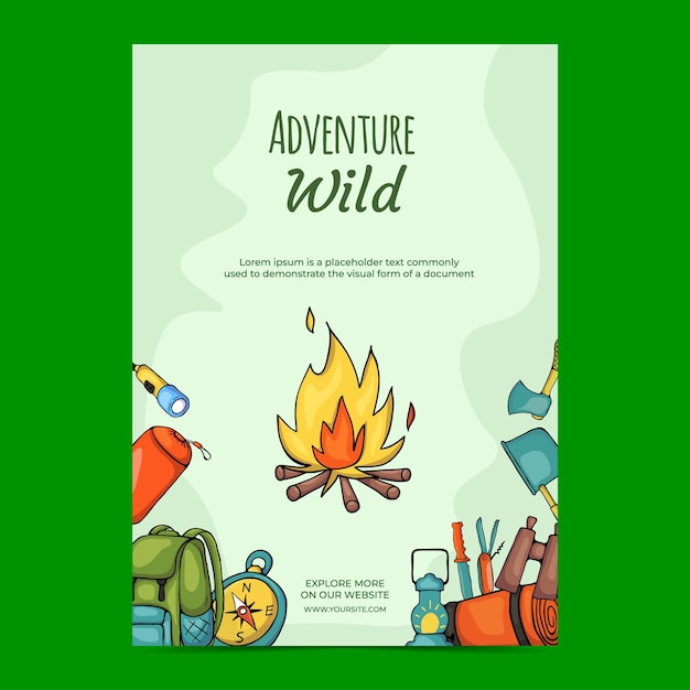 Vector hand drawn adventure flyer template premium vector