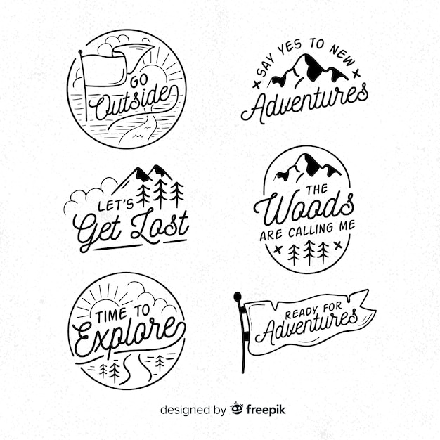 Vector hand drawn adventure logos collection