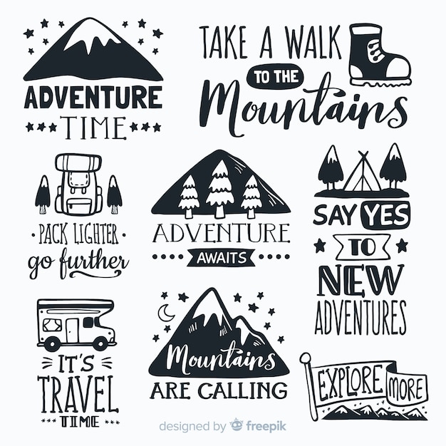 Hand drawn adventure logos collection