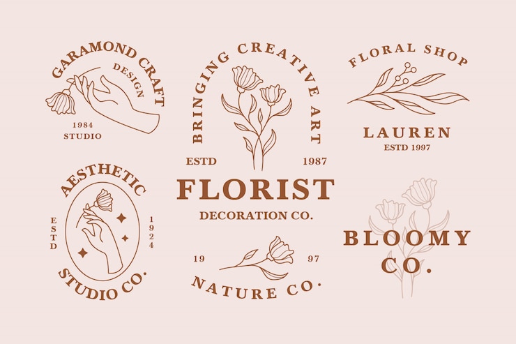 Vector hand drawn aesthetic feminine logo templates set