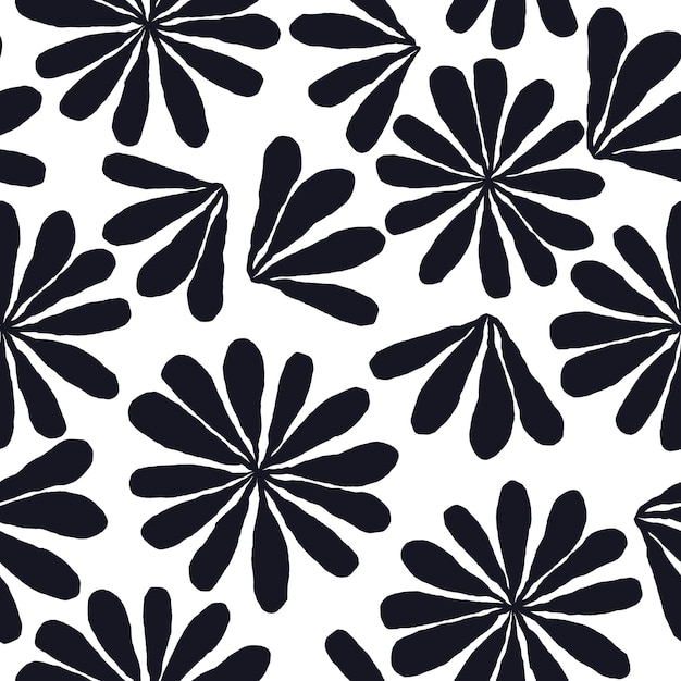 Hand drawn aesthetic floral seamless pattern design in black effect