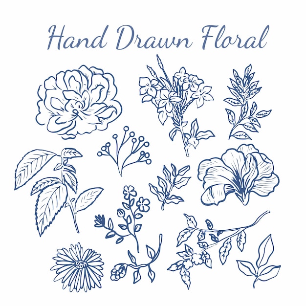 Vector hand drawn aesthetic flower pack