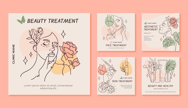 Vector hand drawn aesthetic medicine instagram post template design