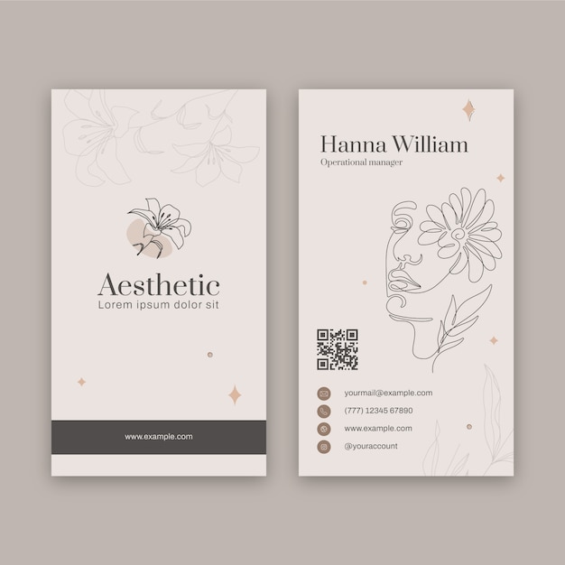 Hand drawn aesthetic medicine vertical business card template