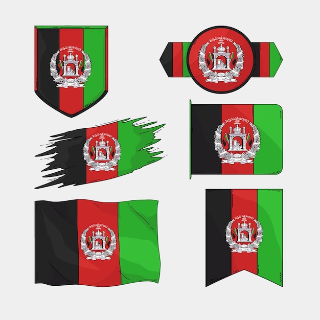 Vector hand drawn afghanistan conflict national emblems