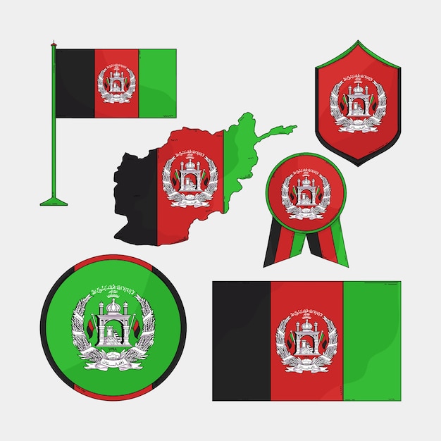 Hand drawn afghanistan national emblems