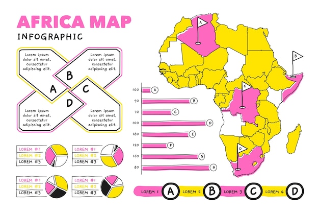 Vettore disegnata a mano africa mappa infografica