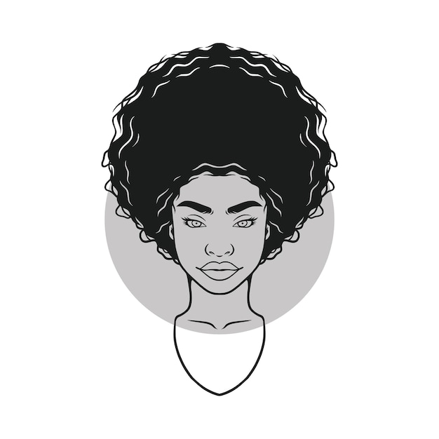 Нарисованная рукой афро-волосая женщина в стиле линейного искусства