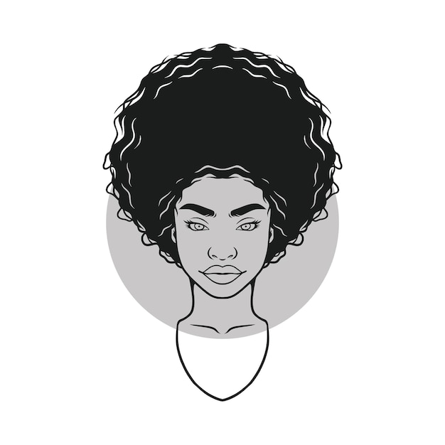 Hand drawn afro hair woman in line art style