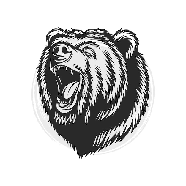 Hand drawn aggressive bear illustration in line art style