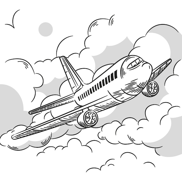 Вектор Нарисованная рукой иллюстрация контура самолета