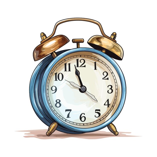 Hand drawn alarm clock cartoon vector illustration clipart white background