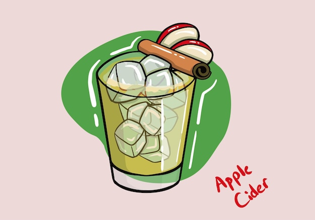 Hand drawn alcoholic drink and cocktail apple cider on isolated background, vector illustration