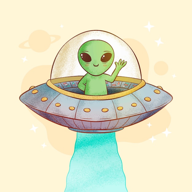 Vector hand drawn alien cartoon illustration